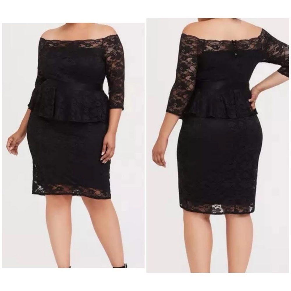 Torrid Mini Black Lace Off-Shoulder Shift Dress